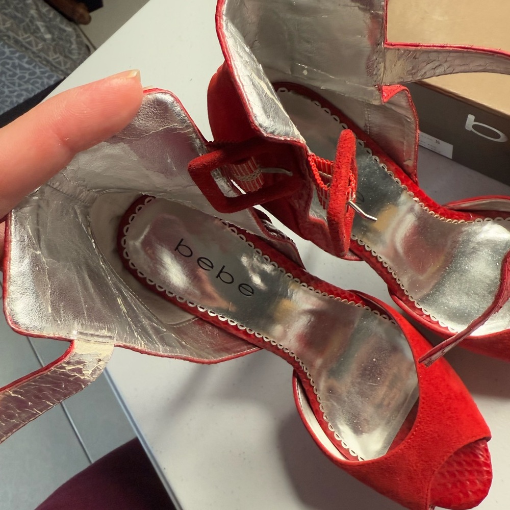 Bebe Red Peep Toe Heels - Picture 13 of 14